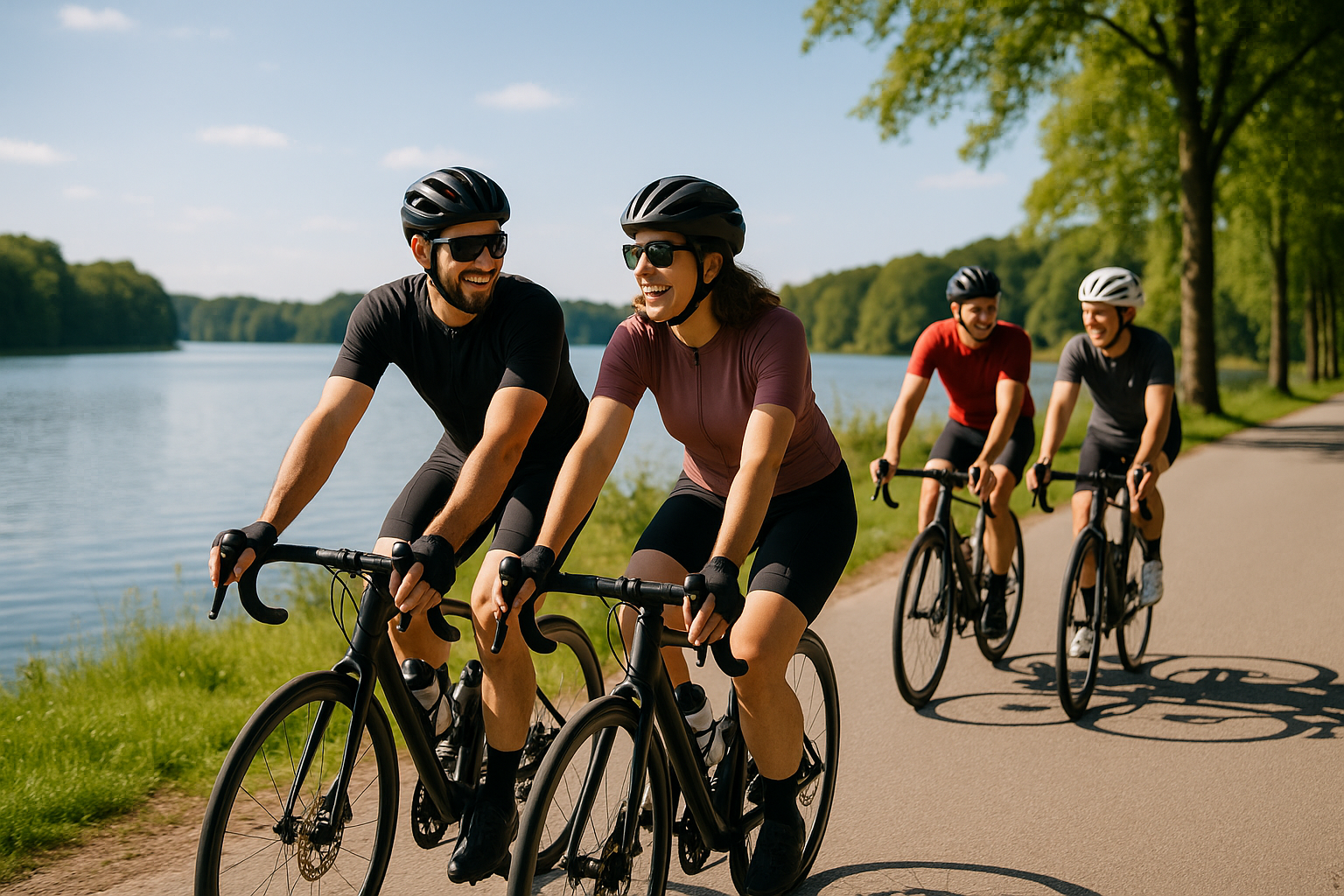 Radtour am see bei sonnenschein